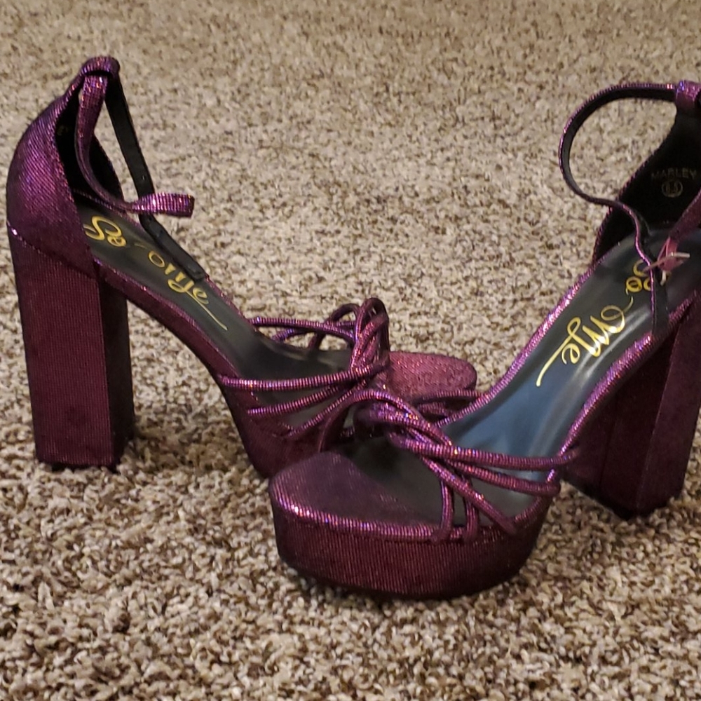 So Me Sparkly Strappy Purple Platform Heels